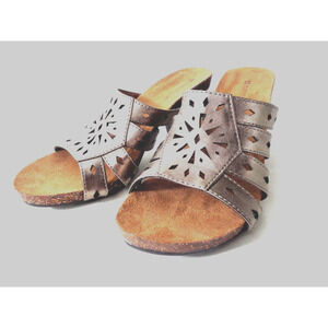 NATURALIZER Eunice US 6.5M Bronze smooth laser cut Slide Sandals Shoes 3" heel